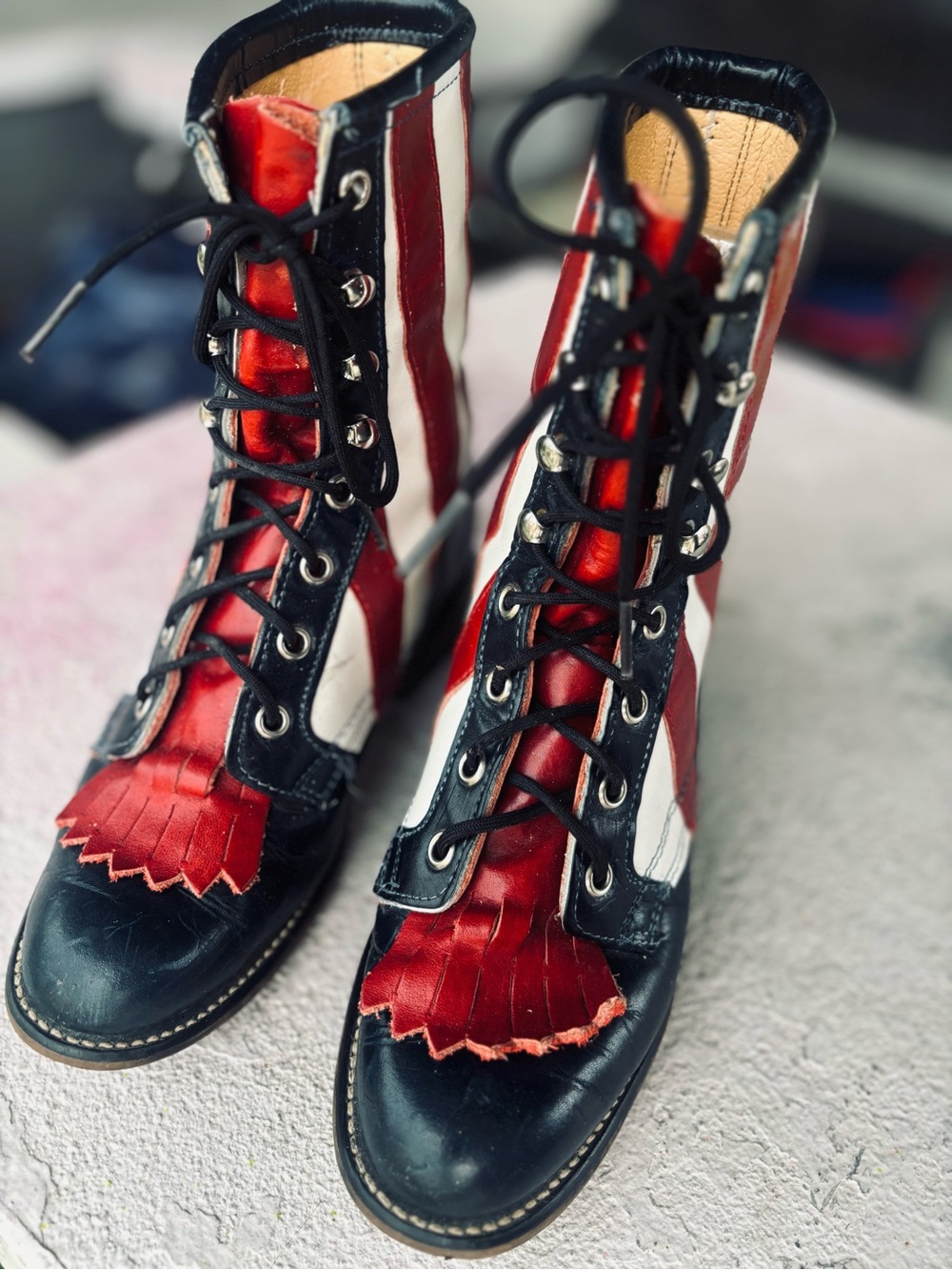 Vintage 70s 80s Laredo Patriotic Flag Lace-Up Boots Packer Western - Women’s 5.5